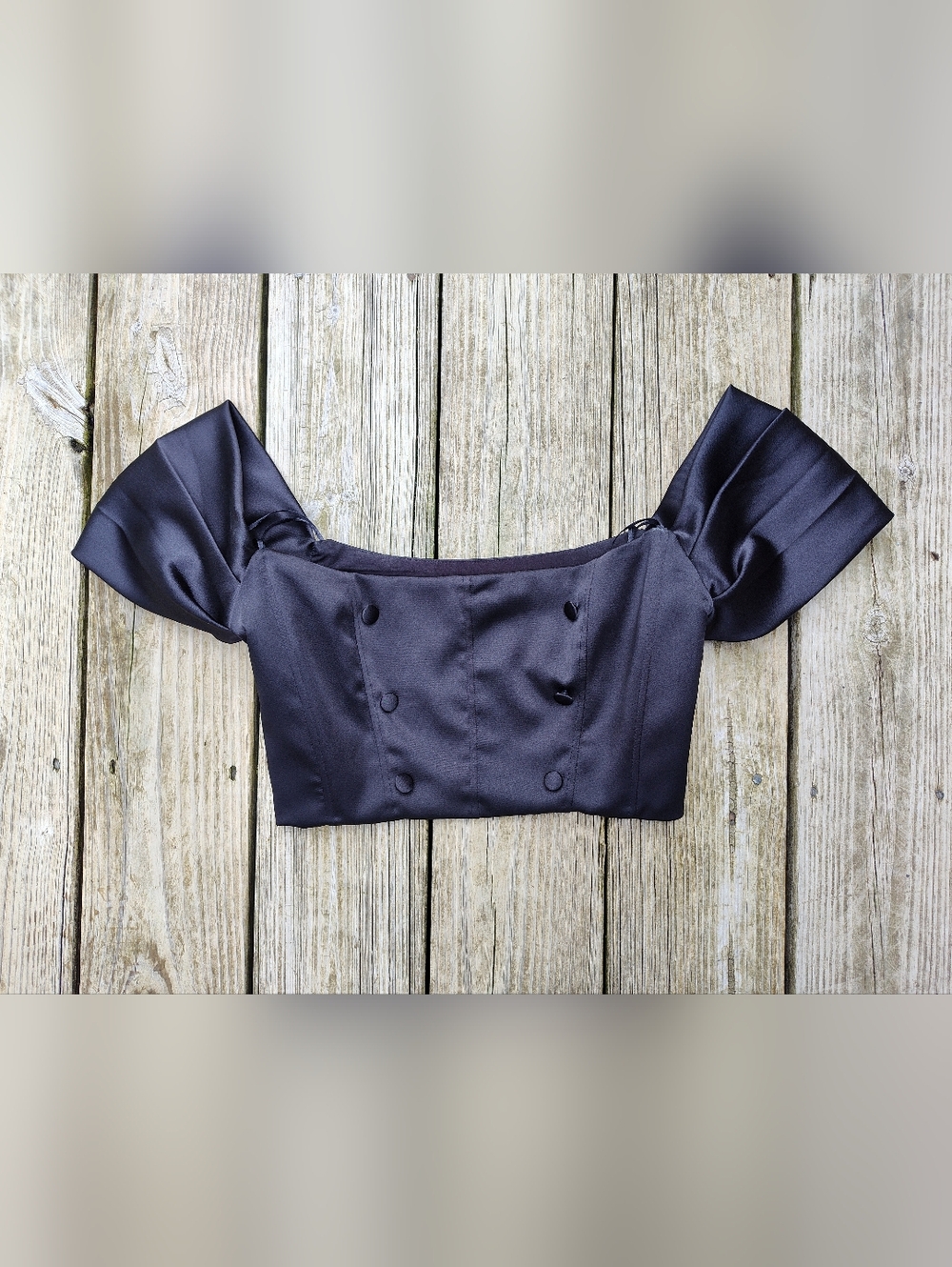 Zara Black Satin Effect Crop Top Short Sleeves Corset Off Shoulder Buttons Small